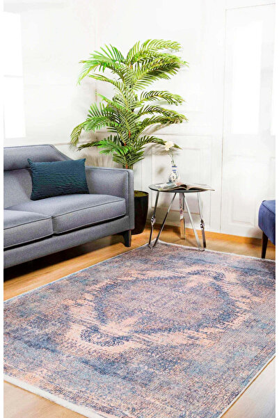 halinet Halı.Net Blue Vintage Antique Washable Non-Slip Living Room Carpet Ha...