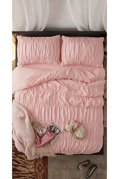 Ricco Lifes Drawstring Single Pink Cotton Duvet Cover Set