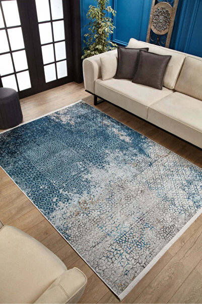 halinet Halı.Net Blue Vintage Antique Washable Non-Slip Living Room Carpet Ha...