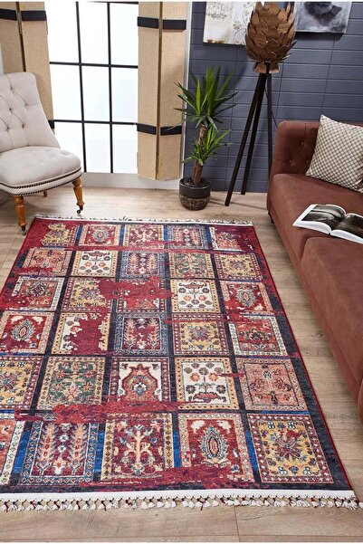 halinet Halı.Net Red Vintage Antique Washable Non-Slip Living Room Carpet Hal...