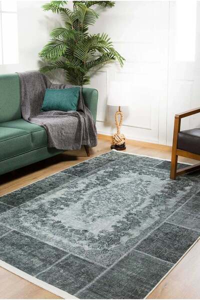 halinet Halı.Net Gray Vintage Antique Washable Non-Slip Living Room Carpet Ha...