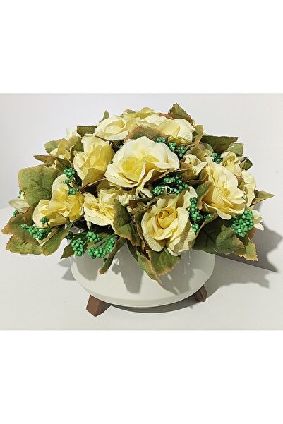 Pasiunea Florilor Beige flowerpot with legs and yellow pearlescent buds