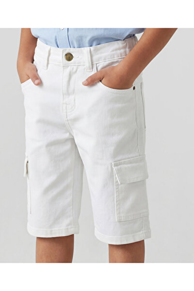 Pine kids Denim Woven Knee Length Washed Shorts - White