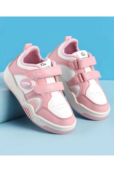 Babyoye Velcro Closure Sneaker Shoes With Text Logo Print - Pink/White