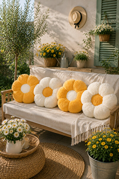Pabtex Set de 4 perne decorative cu flori de margaretă, 40 cm – Set de perne ...
