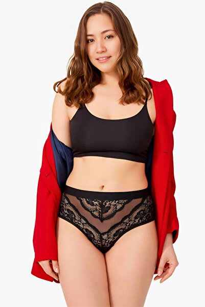 Homay Plus Size Lace Embroidered Transparent Bikini Panties - One Piece