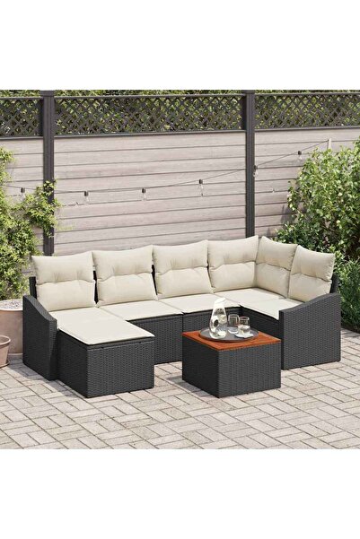 vidaxl Set de canapele pentru gradina cu perna 7 pcs Negru poliratan