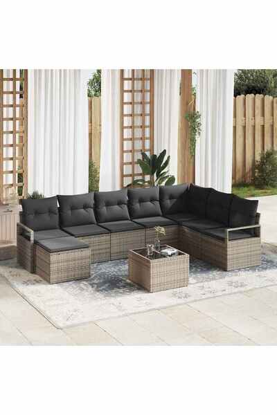 vidaxl Set de canapea cu perna 9 pcs Gri poliratan