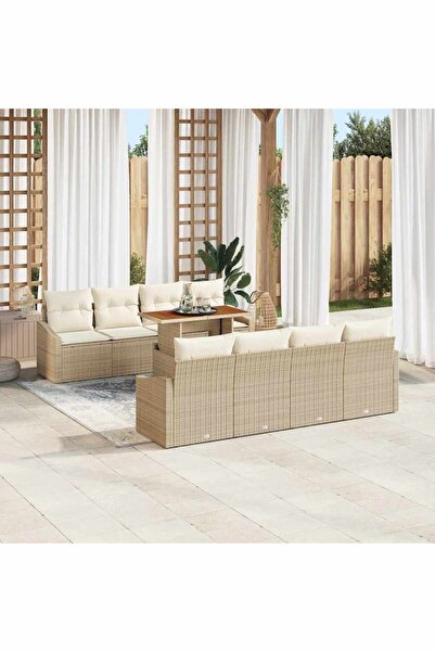 vidaxl Set de canapele pentru gradina 9 pcs Bej Rattan poli
