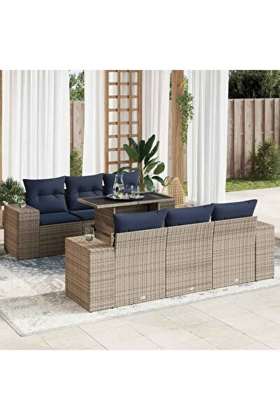 vidaxl Set canapele gradina cu perne 7 piese gri poliratan/lemn acacia