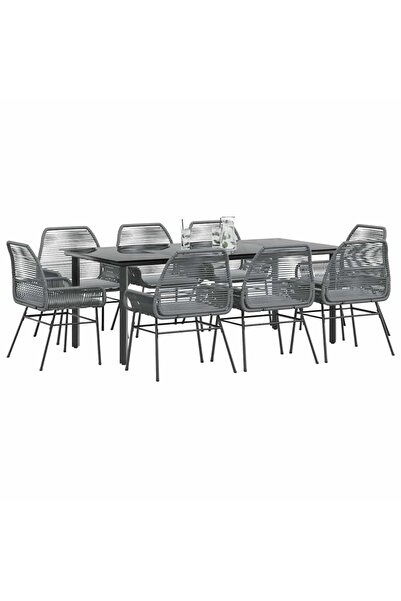 vidaxl Set de sufragerie de gradina de 9 piese sticla poliratan gri