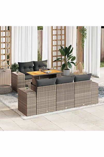 vidaxl Set mobilier gradina cu perne, 6 piese, gri, poliratan