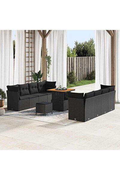 vidaxl Set de canapele pentru gradina 11 pcs Negru poliratan