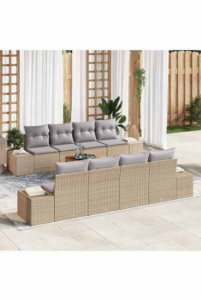 vidaxl Set de canapele pentru gradina cu perna 9 pcs Bej poliratan