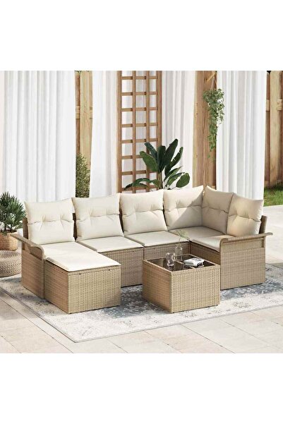 vidaxl Set de canapele pentru gradina 7 pcs Bej poliratan