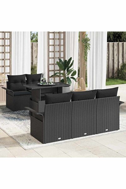 vidaxl Set de canapele pentru gradina cu perna 6 pcs Negru Poli Rattan
