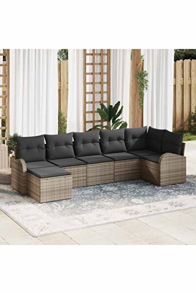 vidaxl Set de canapea cu perna cu depozitare 7 pcs Gri poliratan