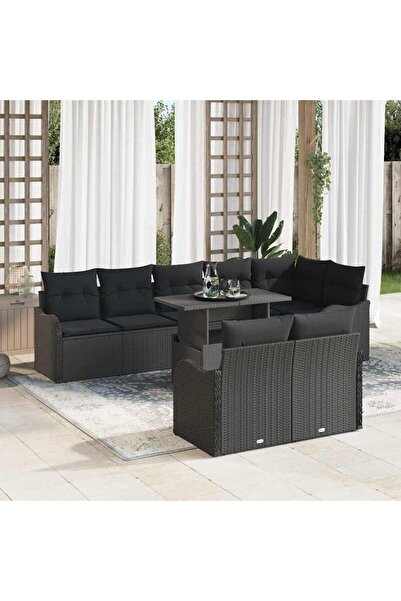 vidaxl Set de lounge cu perna 9 pcs Negru Rattan poli