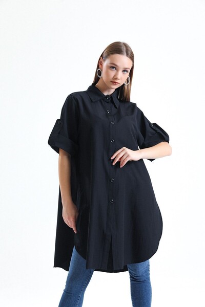 HANIQA Oversize Short Sleeve Long Basic Shirt
