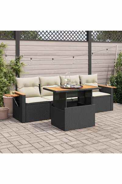vidaxl Set mobilier de gradina cu perne, 5 piese,poliratan/lemn acacia