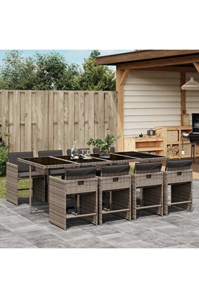 vidaxl Set mobilier gradina cu perne, 9 piese, gri, poliratan
