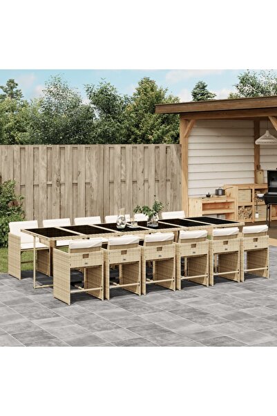 vidaxl Set mobilier de gradina cu perne, 13 piese, bej, poliratan