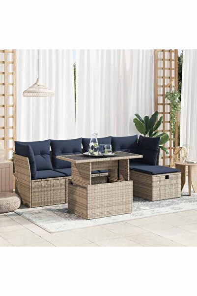 vidaxl Set mobilier gradina cu perne 6 piese gri poliratan/lemn acacia
