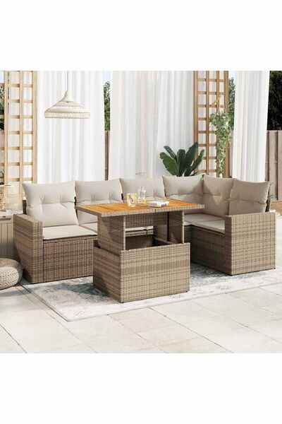 vidaxl Set canapele de gradina cu perne, 6 piese, bej, poliratan