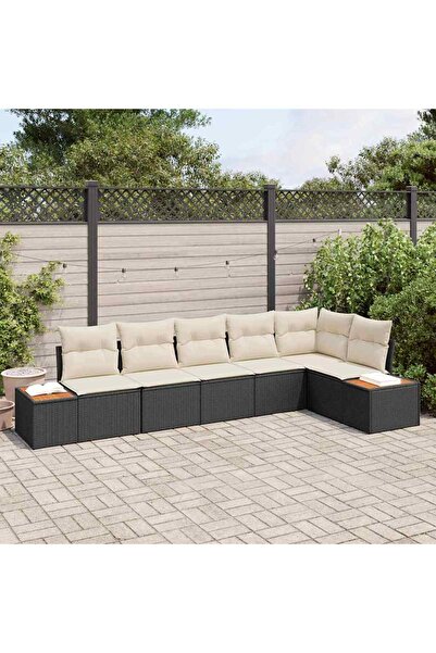 vidaxl Set de canapele pentru gradina cu perna 6 pcs Negru Rattan poli