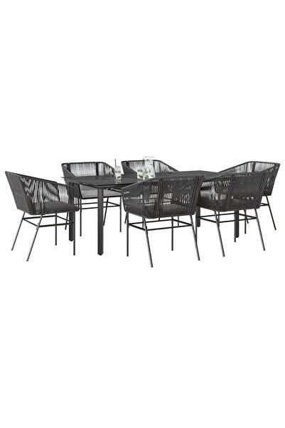 vidaxl Set de sufragerie de gradina 7 piese neagra sticla polirattan