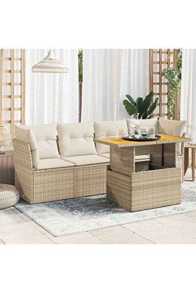 vidaxl Set canapele de gradina cu perne, 5 piese, bej, poliratan