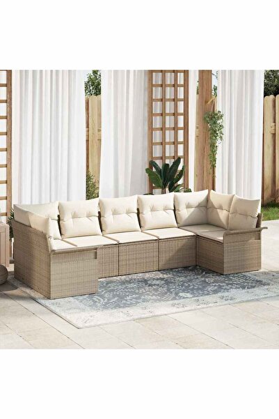 vidaxl Set de canapele pentru gradina cu perna 7 pcs Bej Rattan poli