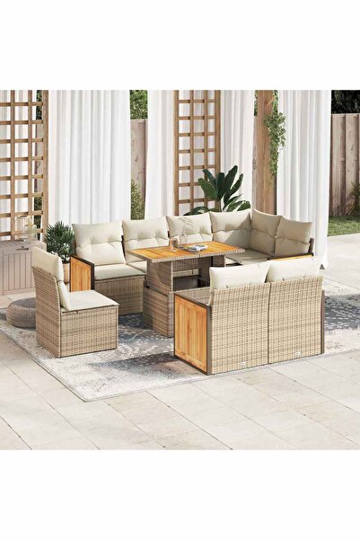 vidaxl Set canapele gradina cu perne 9 piese bej poliratan/lemn acacia