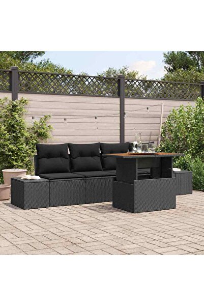 vidaxl Set de canapele pentru gradina 5 pcs Negru Rattan poli