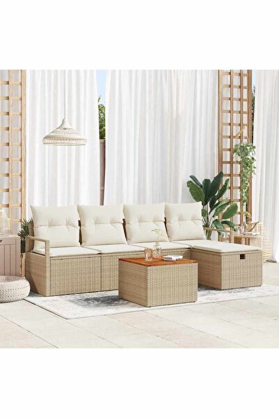 vidaxl Set de canapele pentru gradina cu perna 6 pcs Bej Rattan poli