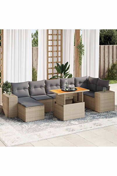 vidaxl Set canapele de gradina, 8 piese, cu perne, bej, poliratan