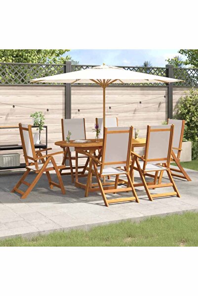 vidaxl Set mobilier de gradina, 7 piese, lemn masiv acacia/textilena