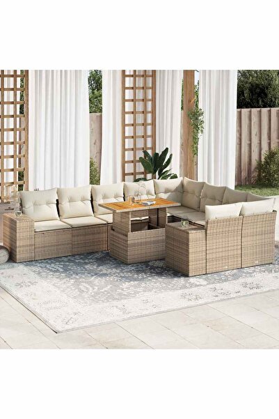 vidaxl Set canapele de gradina cu perne, 10 piese, bej, poliratan