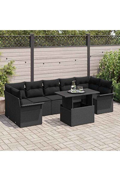 vidaxl Set de canapele pentru gradina cu perna 8 pcs Negru Rattan poli