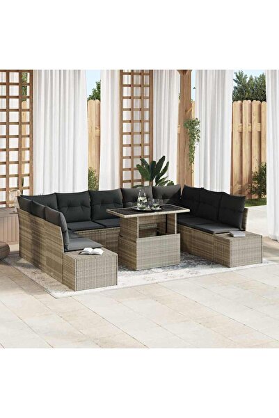 vidaxl Set de canapele pentru gradina 10 pcs Gri deschis Rattan poli
