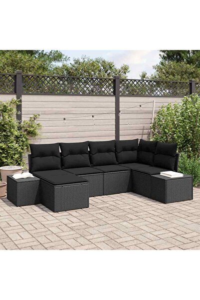 vidaxl Set de canapele pentru gradina cu perna 6 pcs Negru poliratan