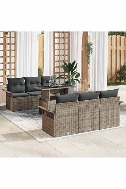 vidaxl Set de canapele pentru gradina cu perna 7 pcs Gri Poli Rattan