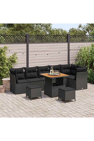 vidaxl Set de canapele pentru gradina 9 pcs Negru poliratan