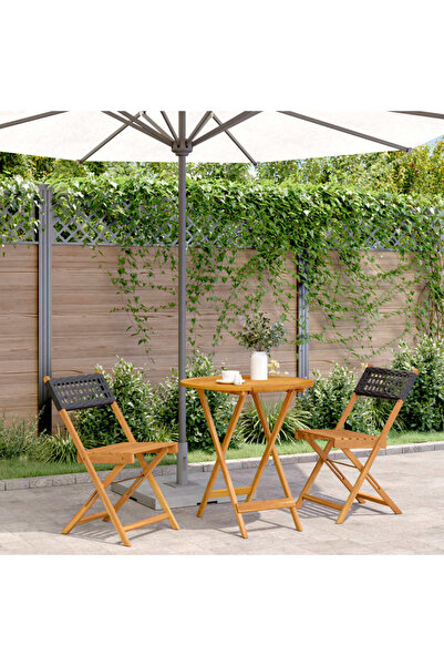 vidaxl Set mobilier bistro, 3 piese, negru, poliratan È™i lemn masiv