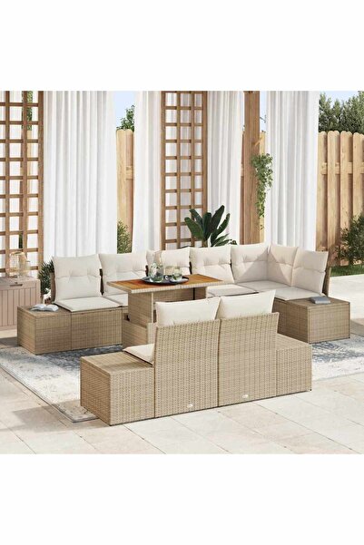 vidaxl Set de canapele pentru gradina 9 pcs Bej Rattan poli
