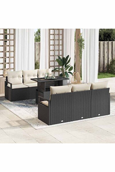 vidaxl Set de canapele pentru gradina cu perna 7 pcs Negru Rattan poli