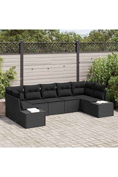 vidaxl Set de canapele pentru gradina cu perna 7 pcs Negru poliratan
