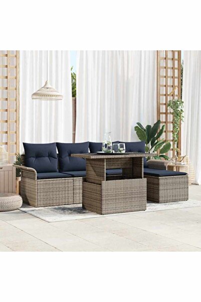 vidaxl Set de canapele pentru gradina cu perna 6 pcs Gri poliratan