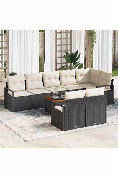 vidaxl Set de canapele pentru gradina 9 pcs Negru È™i Crem poliratan