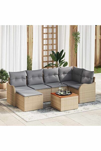 vidaxl Set de canapele pentru gradina 7 pcs Beige È™i gri deschis